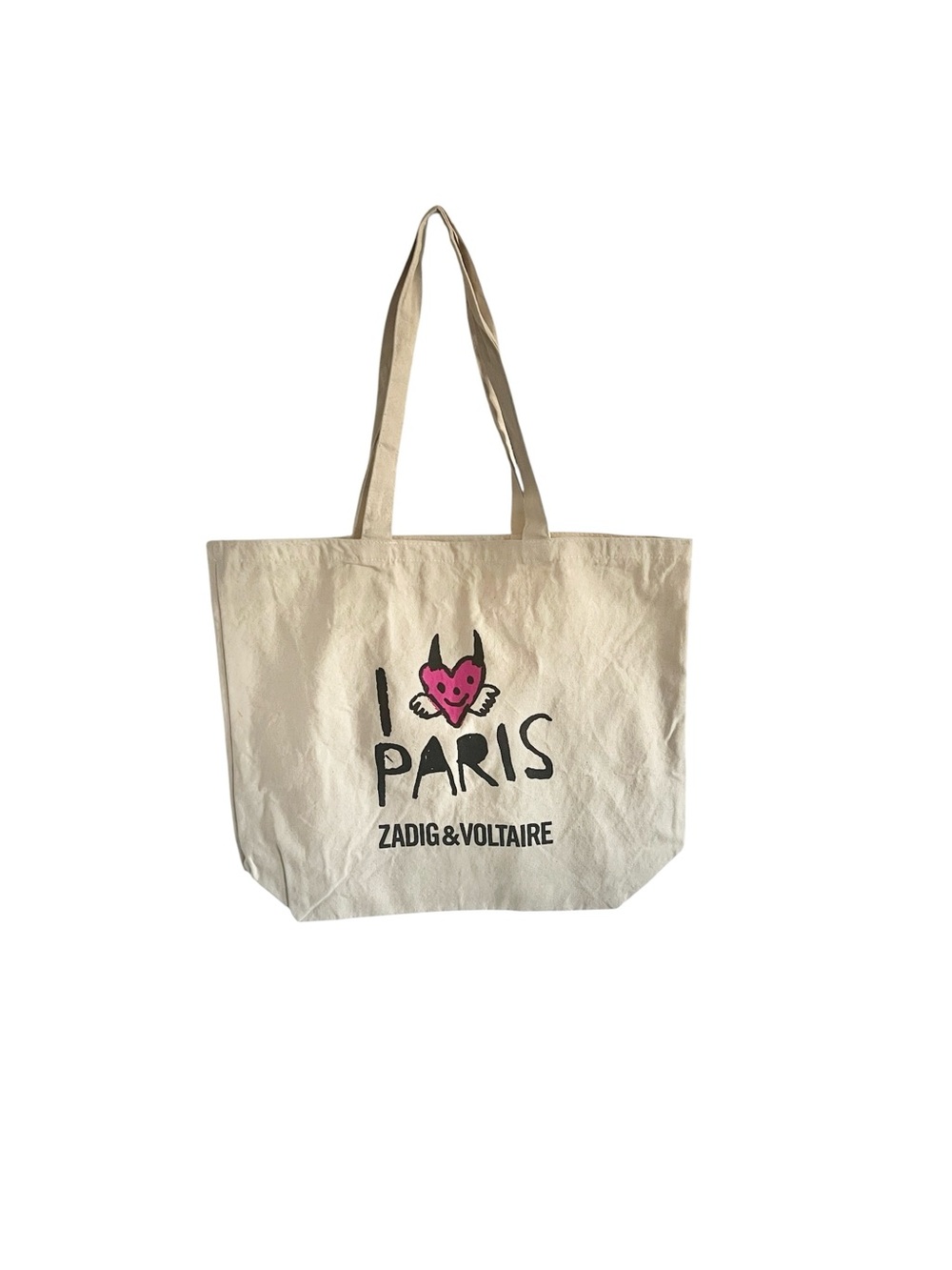 Zadig & Voltaire Natural Canvas Tote with Pink Heart Graphic GWP